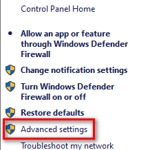 windows Firewall Advanced Settings