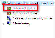 windows Firewall Inbound Rules option