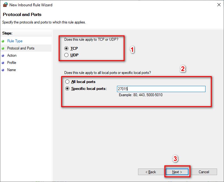 specific local ports in windows firewall