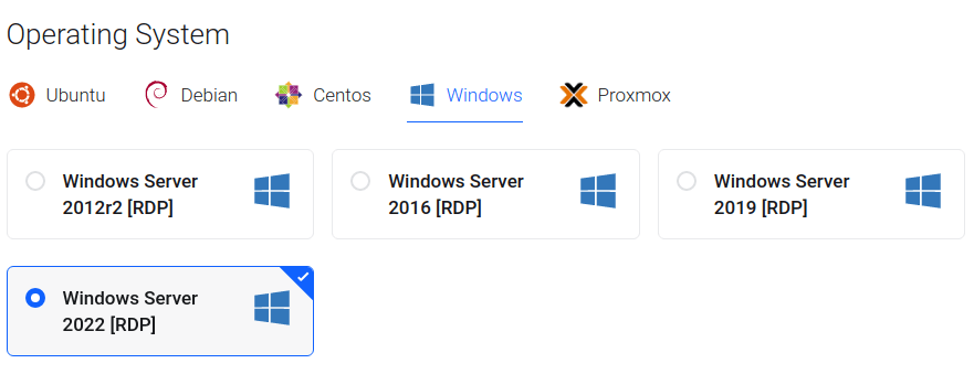 Setup a VPS Server Operating system as Windows